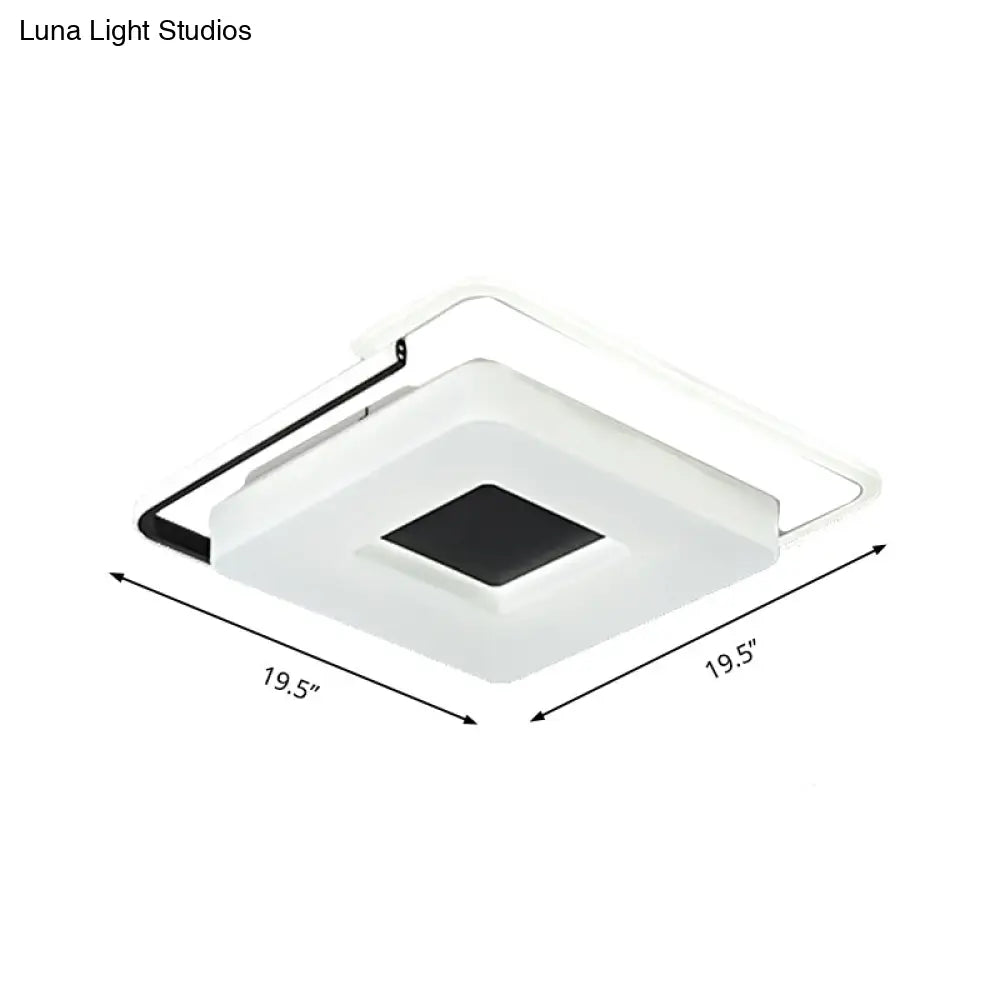 DecorBites™ DecorBites™ Simple Round/Square Flush Ceiling Light: 16"/19.5" Wide Acrylic Shaded Black and White Fixture - White Light