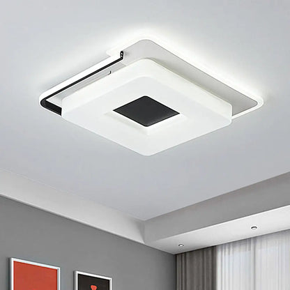 DecorBites™ DecorBites™ Simple Round/Square Flush Ceiling Light: 16"/19.5" Wide Acrylic Shaded Black and White Fixture - White Light