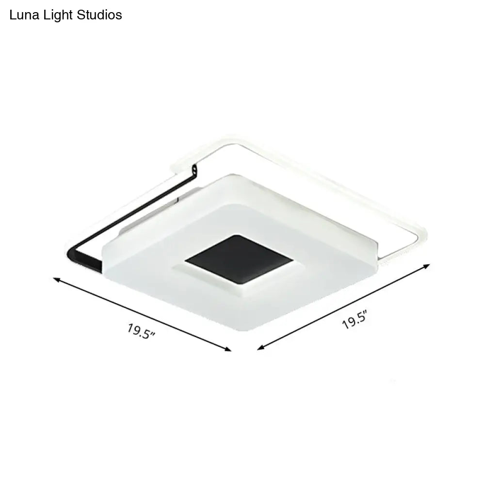 DecorBites™ DecorBites™ Simple Round/Square Flush Ceiling Light: 16"/19.5" Wide Acrylic Shaded Black and White Fixture - White Light