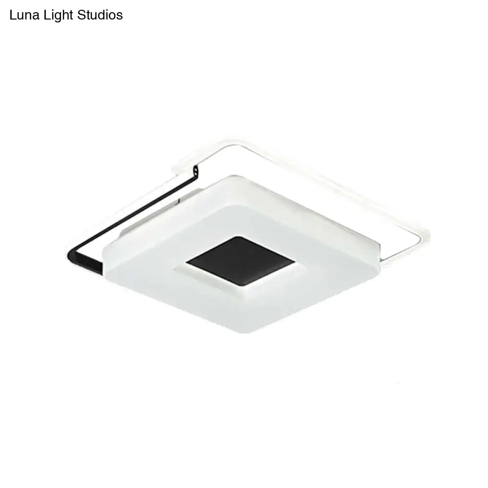 DecorBites™ DecorBites™ Simple Round/Square Flush Ceiling Light: 16"/19.5" Wide Acrylic Shaded Black and White Fixture - White Light