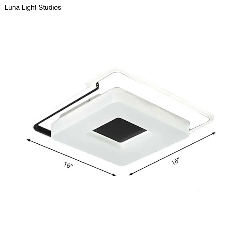 DecorBites™ DecorBites™ Simple Round/Square Flush Ceiling Light: 16"/19.5" Wide Acrylic Shaded Black and White Fixture - White Light