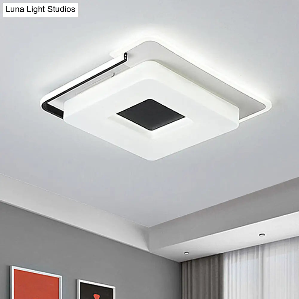 DecorBites™ DecorBites™ Simple Round/Square Flush Ceiling Light: 16"/19.5" Wide Acrylic Shaded Black and White Fixture - White Light