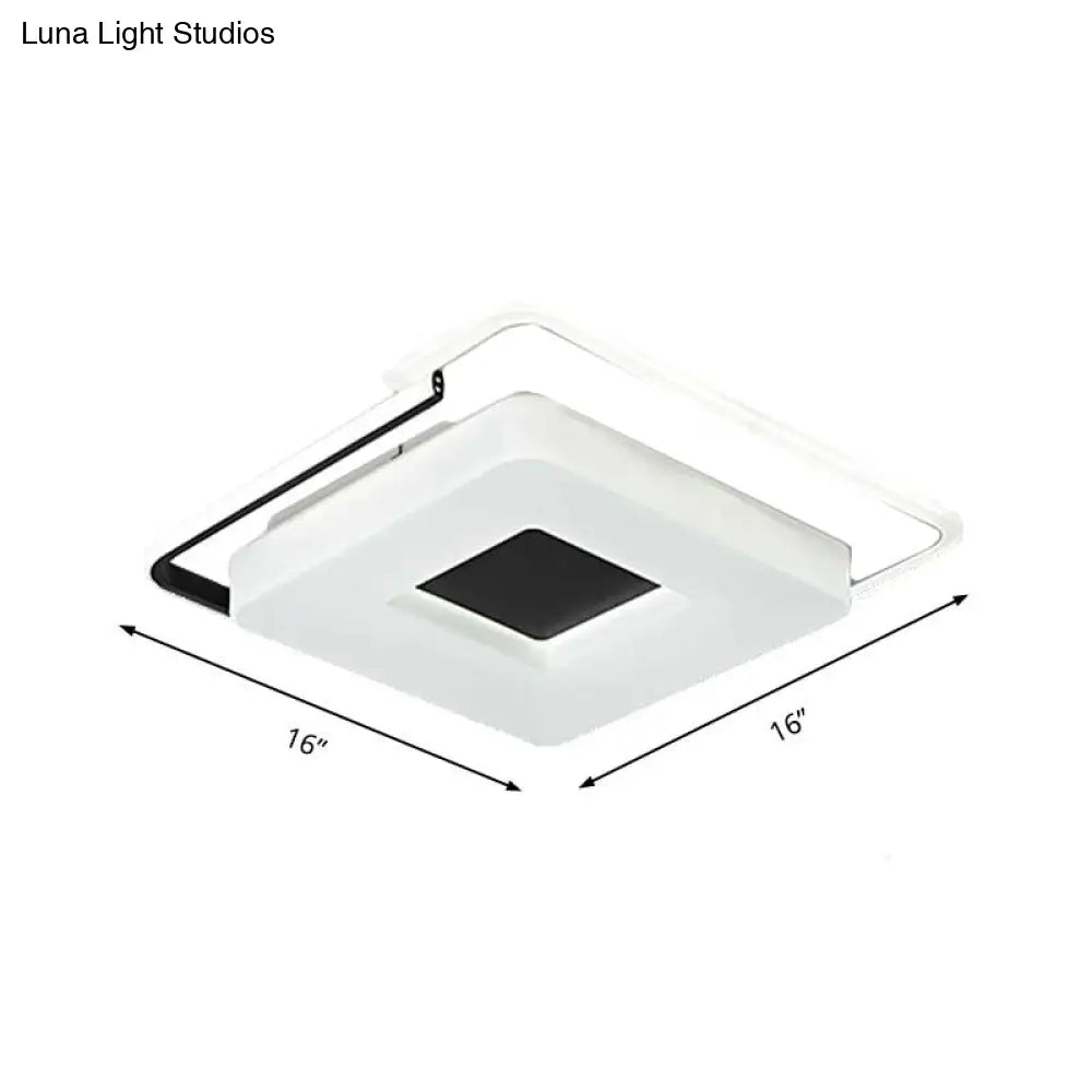 DecorBites™ DecorBites™ Simple Round/Square Flush Ceiling Light: 16"/19.5" Wide Acrylic Shaded Black and White Fixture - White Light