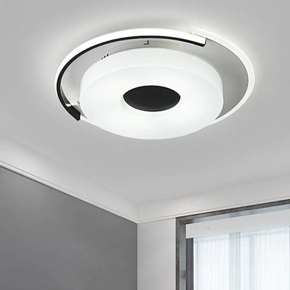 DecorBites™ DecorBites™ Simple Round/Square Flush Ceiling Light: 16"/19.5" Wide Acrylic Shaded Black and White Fixture - White Light