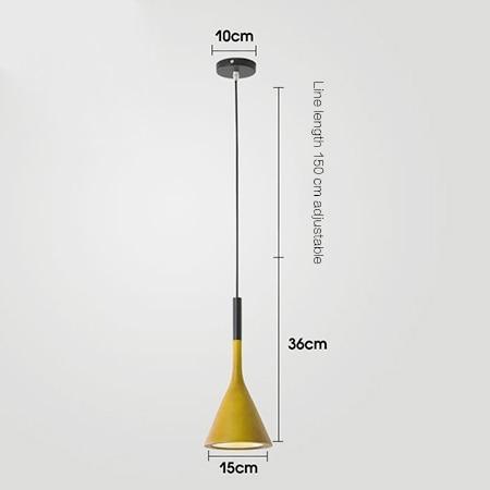 Simple single head chandelier featuring a yellow cone-shaped pendant light with black accents and adjustable cord