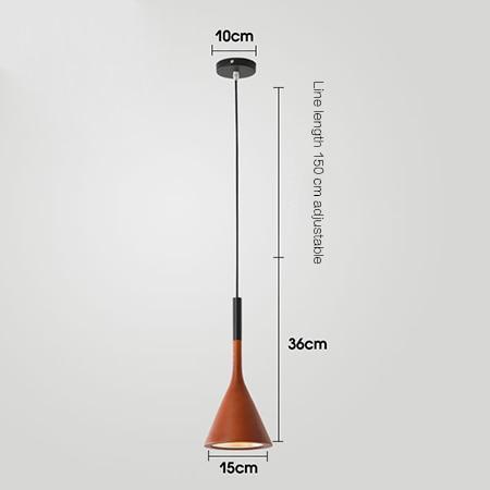 Simple single head chandelier featuring a terracotta cone-shaped pendant light with black accents and adjustable cord