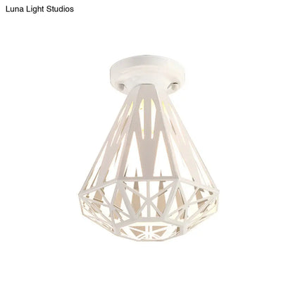 DecorBites™ DecorBites™ Simple Small Diamond Cage 1-Light Flush Mount Iron Ceiling Light in Black/White