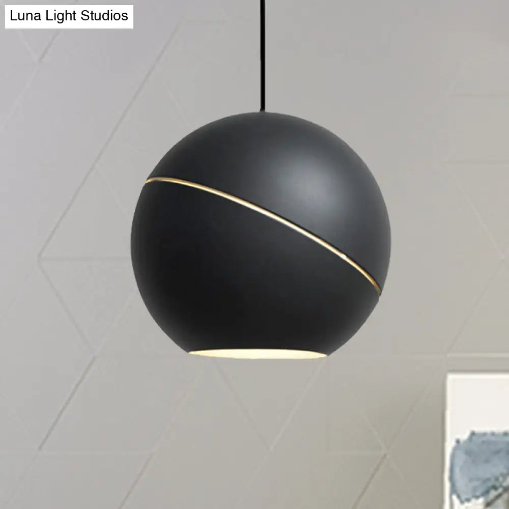 Simple Style 1-Light Metallic Pendant Lamp for Living Room - Black/Pewter Sliced Sphere Hanging Light Fixture