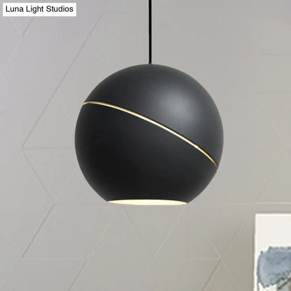 Simple Style 1-Light Metallic Pendant Lamp for Living Room - Black/Pewter Sliced Sphere Hanging Light Fixture