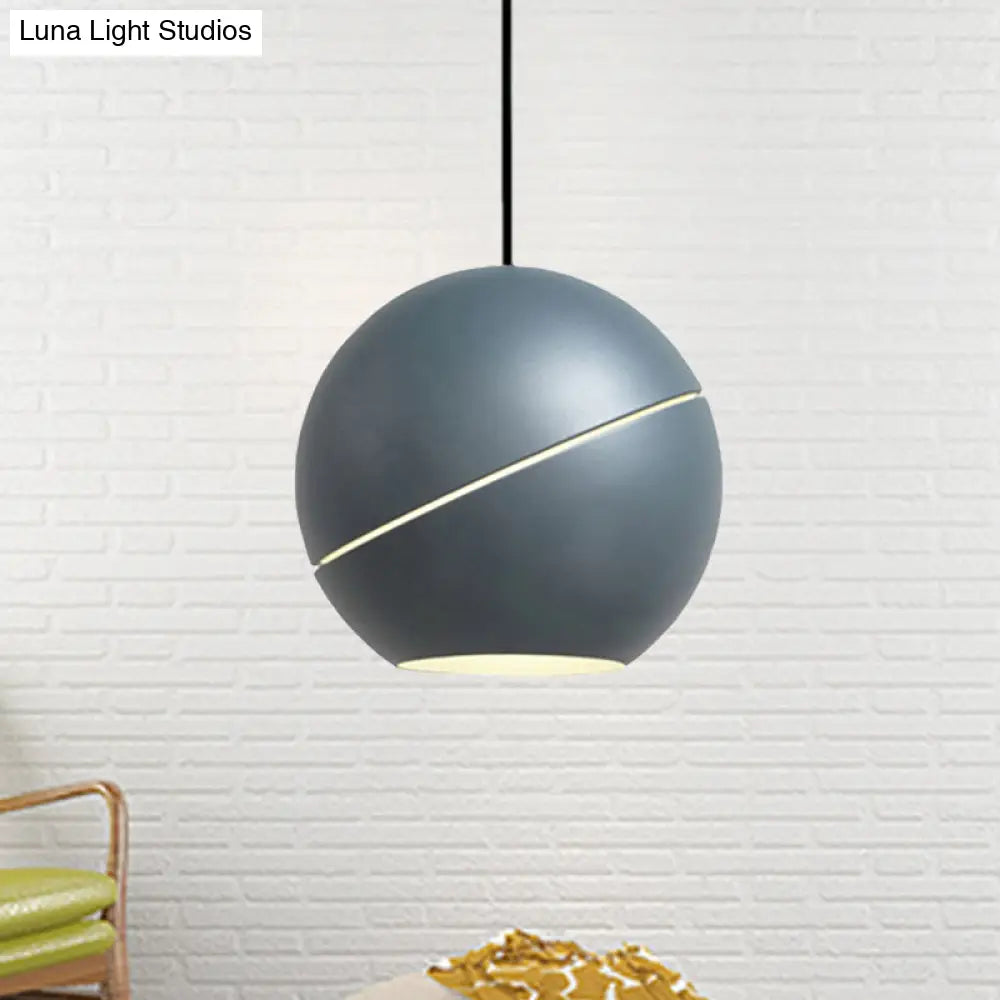 Simple Style 1-Light Metallic Pendant Lamp for Living Room - Black/Pewter Sliced Sphere Hanging Light Fixture