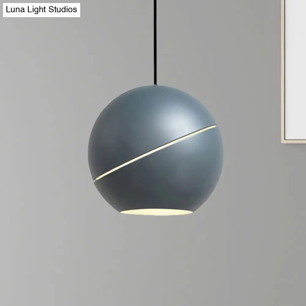 Simple Style 1-Light Metallic Pendant Lamp for Living Room - Black/Pewter Sliced Sphere Hanging Light Fixture