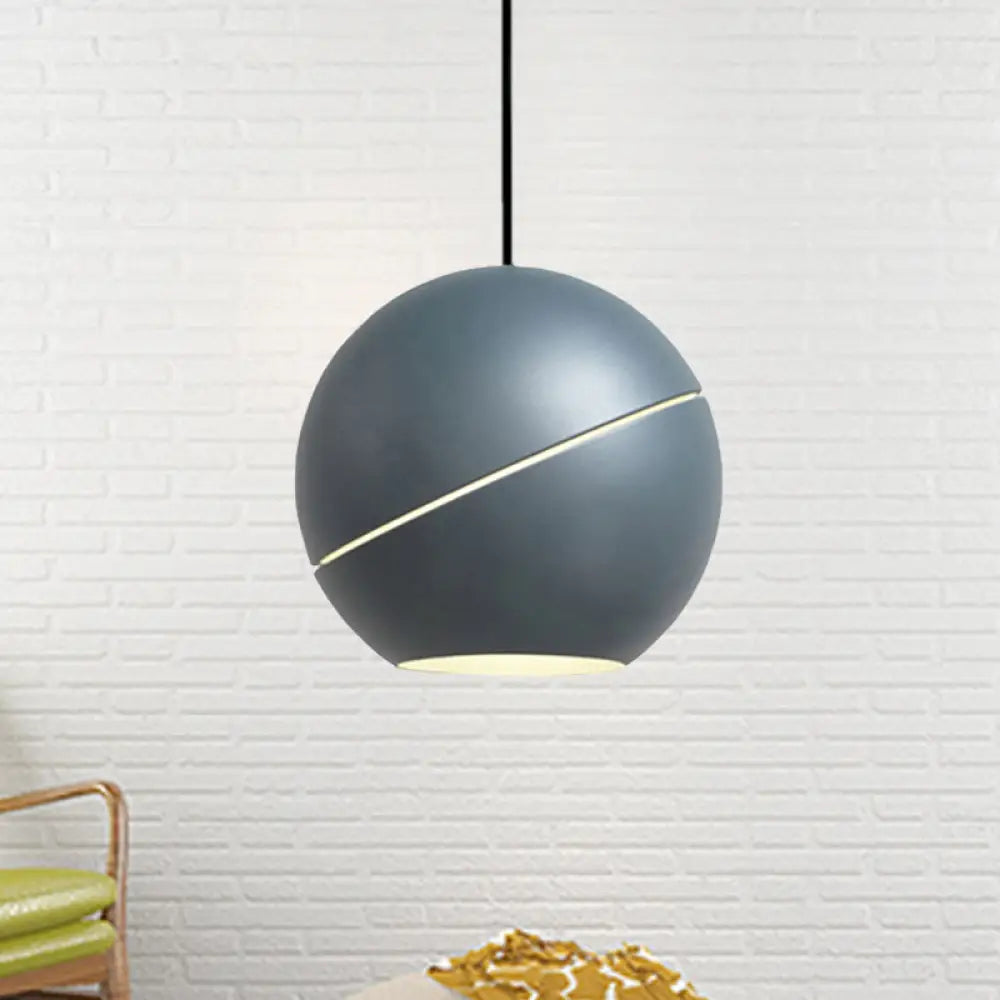 Simple Style 1-Light Metallic Pendant Lamp for Living Room - Black/Pewter Sliced Sphere Hanging Light Fixture