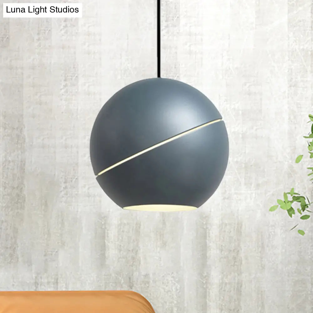 Simple Style 1-Light Metallic Pendant Lamp for Living Room - Black/Pewter Sliced Sphere Hanging Light Fixture