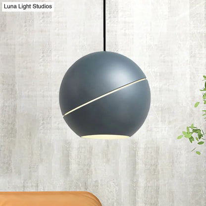 Simple Style 1-Light Metallic Pendant Lamp for Living Room - Black/Pewter Sliced Sphere Hanging Light Fixture