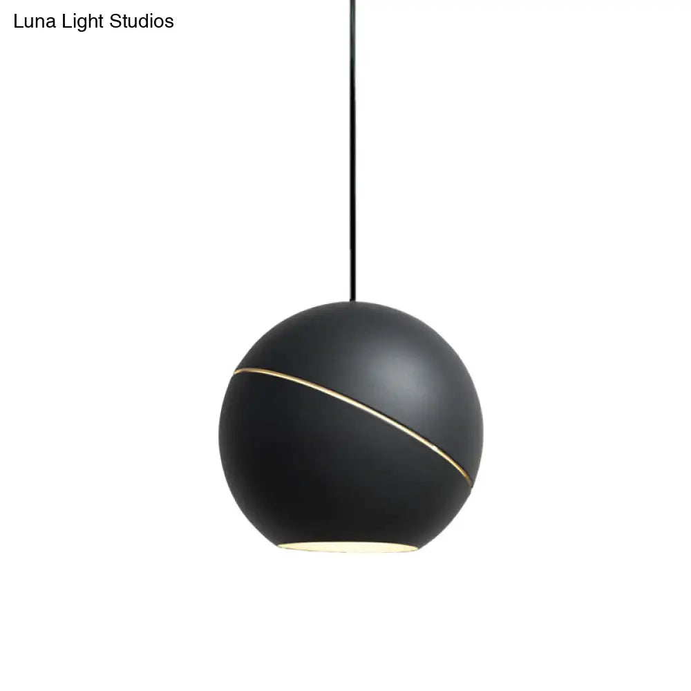 Simple Style 1-Light Metallic Pendant Lamp for Living Room - Black/Pewter Sliced Sphere Hanging Light Fixture