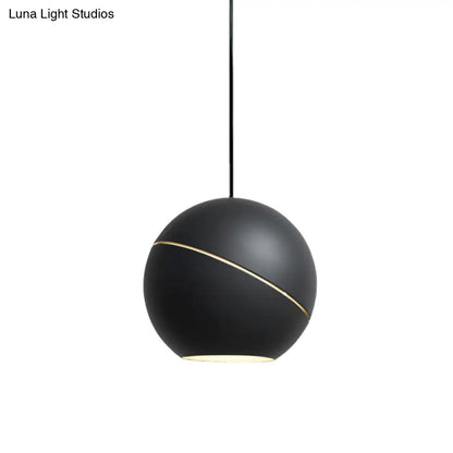 Simple Style 1-Light Metallic Pendant Lamp for Living Room - Black/Pewter Sliced Sphere Hanging Light Fixture