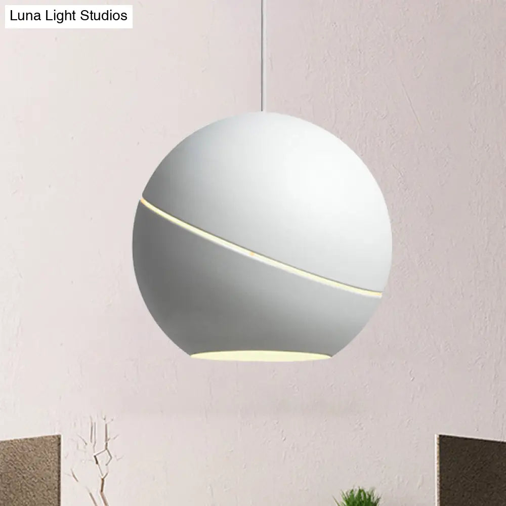 Simple Style 1-Light Metallic Pendant Lamp for Living Room - Black/Pewter Sliced Sphere Hanging Light Fixture