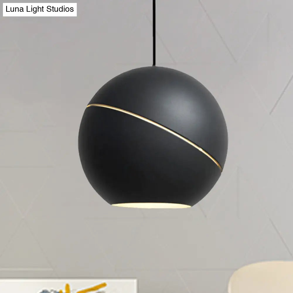 Simple Style 1-Light Metallic Pendant Lamp for Living Room - Black/Pewter Sliced Sphere Hanging Light Fixture