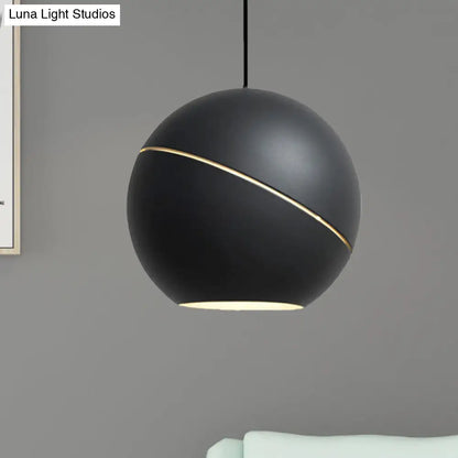 Simple Style 1-Light Metallic Pendant Lamp for Living Room - Black/Pewter Sliced Sphere Hanging Light Fixture