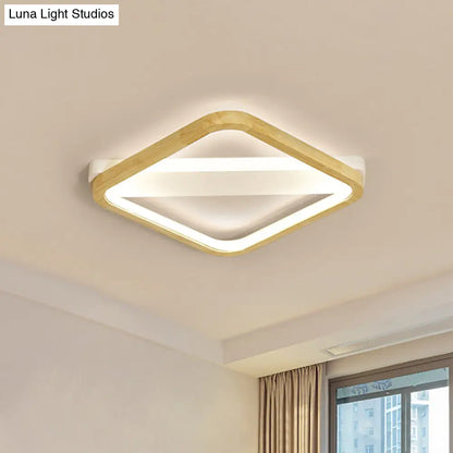 DecorBites™ DecorBites™ Simple Style Beige LED Ceiling Lamp for Bedroom - Wood Square Flush Light Fixture, 13"/17"/21" Wide