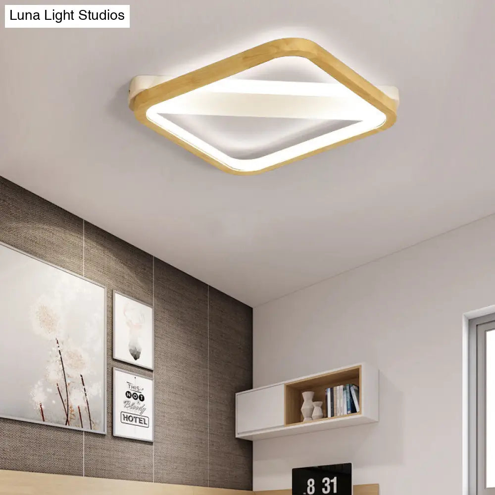 DecorBites™ DecorBites™ Simple Style Beige LED Ceiling Lamp for Bedroom - Wood Square Flush Light Fixture, 13"/17"/21" Wide