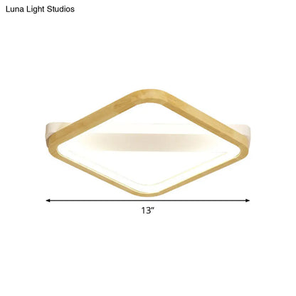 DecorBites™ DecorBites™ Simple Style Beige LED Ceiling Lamp for Bedroom - Wood Square Flush Light Fixture, 13"/17"/21" Wide