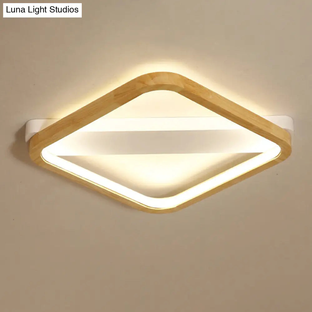 DecorBites™ DecorBites™ Simple Style Beige LED Ceiling Lamp for Bedroom - Wood Square Flush Light Fixture, 13"/17"/21" Wide