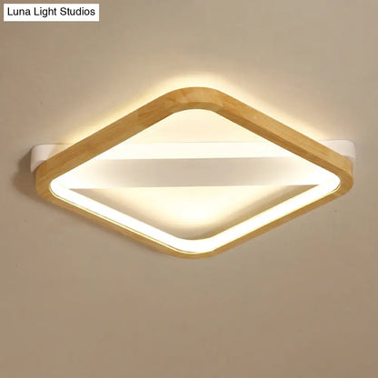 DecorBites™ DecorBites™ Simple Style Beige LED Ceiling Lamp for Bedroom - Wood Square Flush Light Fixture, 13"/17"/21" Wide