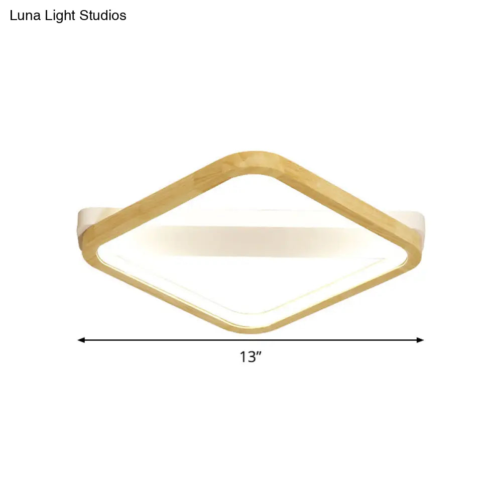 DecorBites™ DecorBites™ Simple Style Beige LED Ceiling Lamp for Bedroom - Wood Square Flush Light Fixture, 13"/17"/21" Wide