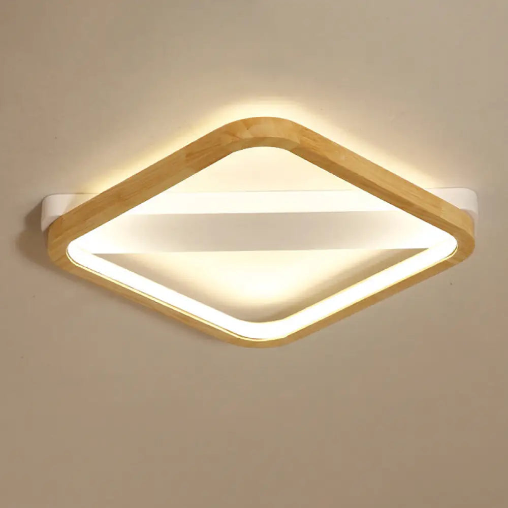 DecorBites™ DecorBites™ Simple Style Beige LED Ceiling Lamp for Bedroom - Wood Square Flush Light Fixture, 13"/17"/21" Wide