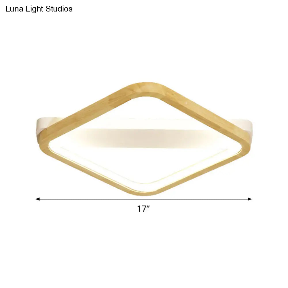 DecorBites™ DecorBites™ Simple Style Beige LED Ceiling Lamp for Bedroom - Wood Square Flush Light Fixture, 13"/17"/21" Wide