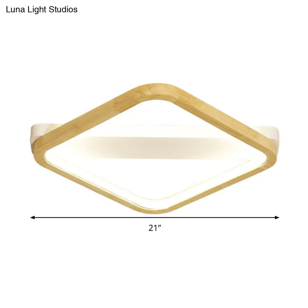 DecorBites™ DecorBites™ Simple Style Beige LED Ceiling Lamp for Bedroom - Wood Square Flush Light Fixture, 13"/17"/21" Wide