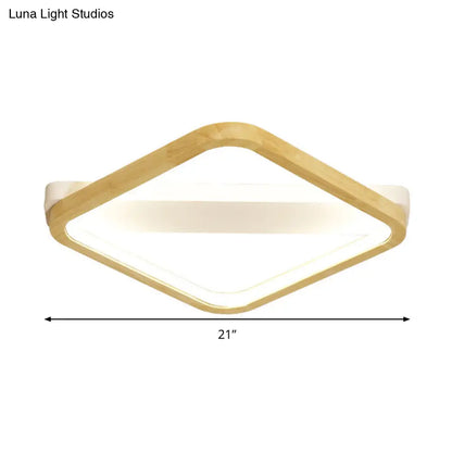 DecorBites™ DecorBites™ Simple Style Beige LED Ceiling Lamp for Bedroom - Wood Square Flush Light Fixture, 13"/17"/21" Wide