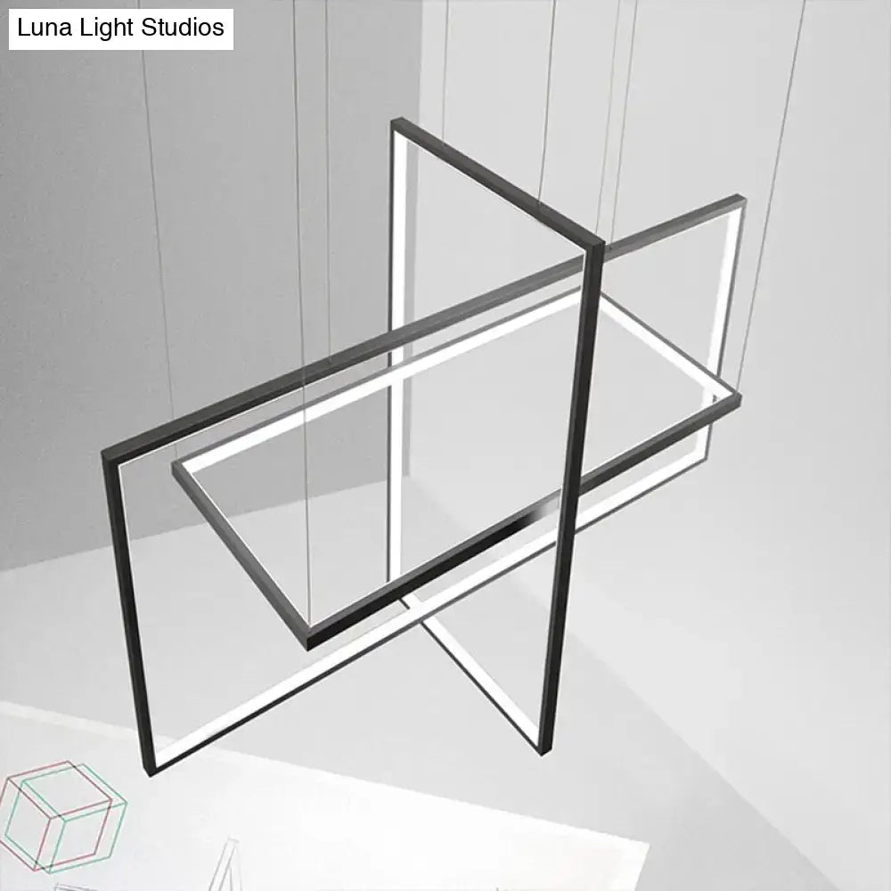 Simple style black metal led island light with geometric black frame and warm white natural translucent panels for kitchen dining room
