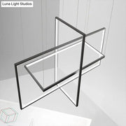 Simple style black metal led island light with geometric black frame and warm white natural translucent panels for kitchen dining room