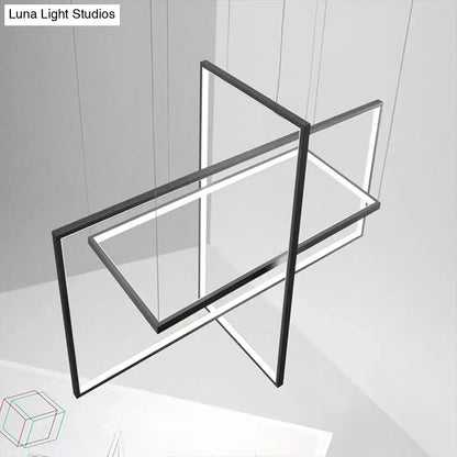 Simple style black metal led island light with geometric black frame and warm white natural translucent panels for kitchen dining room