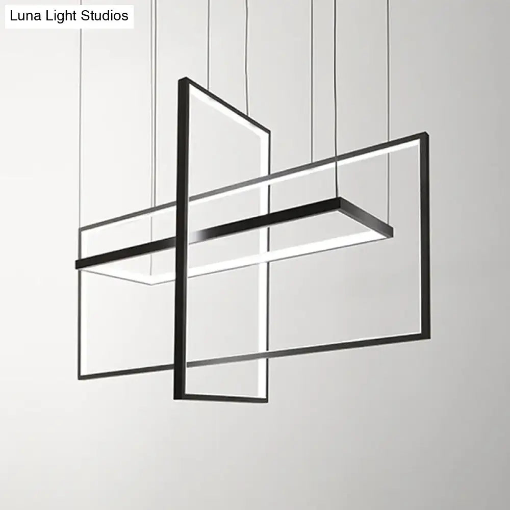 Modern black metal led island light with geometric frames and translucent panels for warm white natural lighting