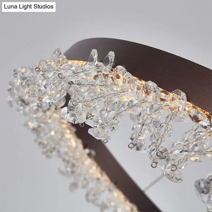 Lámpara colgante de araña LED marrón con cuentas de cristal de estilo sencillo, 16"/23.5" de ancho