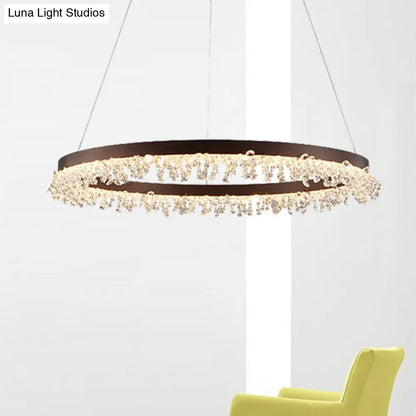 Lámpara colgante de araña LED marrón con cuentas de cristal de estilo sencillo, 16"/23.5" de ancho