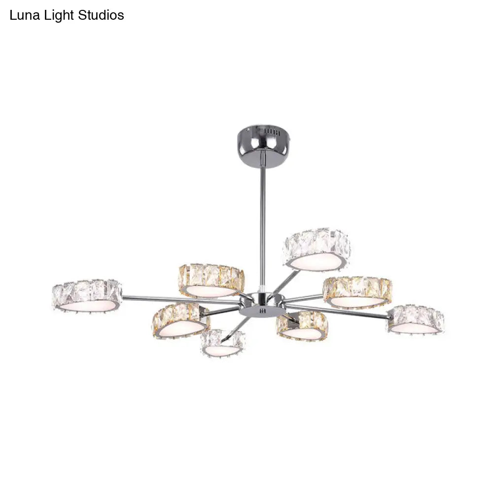 Lámpara de techo triangular de estilo sencillo con bloques de cristal y 8 luces, en cromo, con iluminación cálida/blanca.