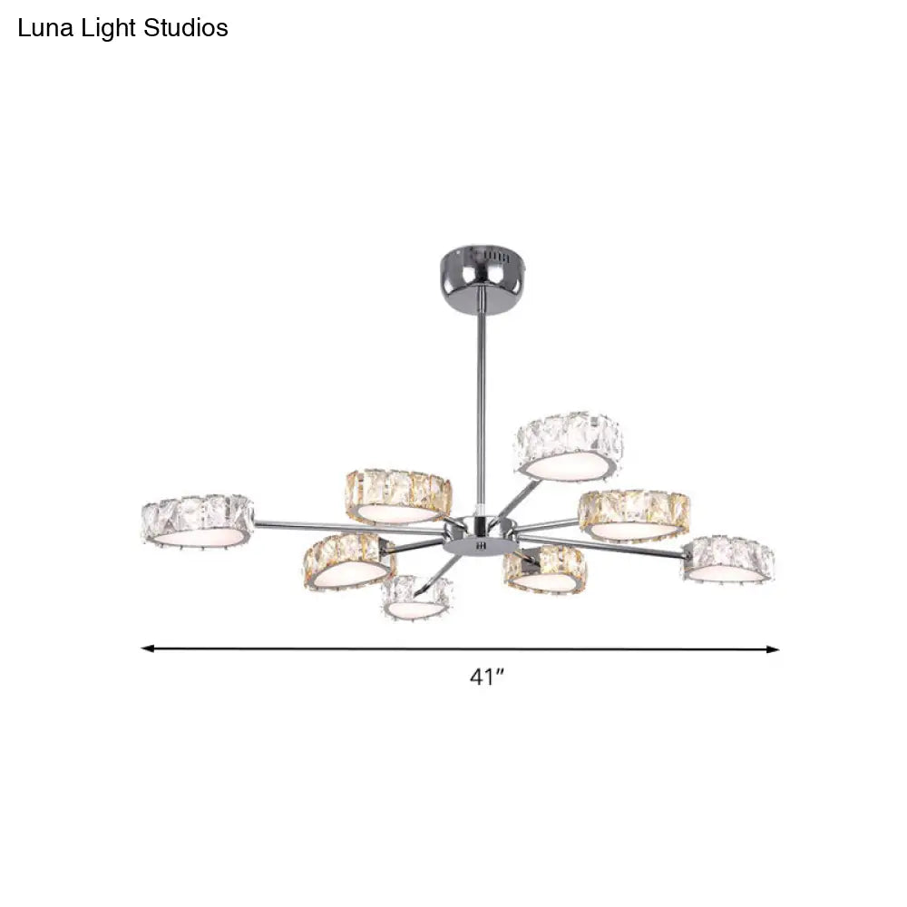 Lámpara de techo triangular de estilo sencillo con bloques de cristal y 8 luces, en cromo, con iluminación cálida/blanca.