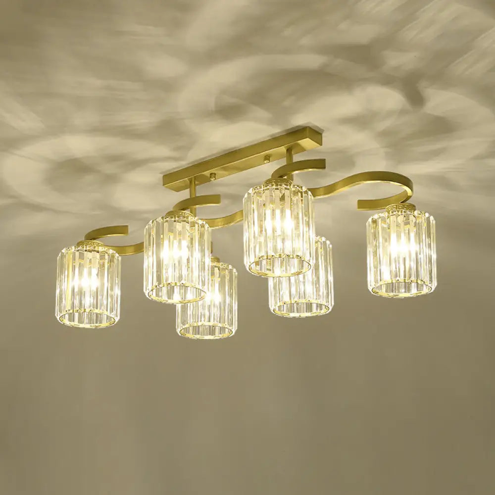 DecorBites™ DecorBites™ Simple Style Crystal Brass Finish Semi Flush Ceiling Mount Light for Living Room