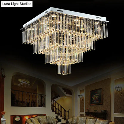 Lámpara de techo DecorBites™ de estilo sencillo con diseño de cristal, 12 bombillas, montaje empotrado, diseño escalonado cuadrado en cromo