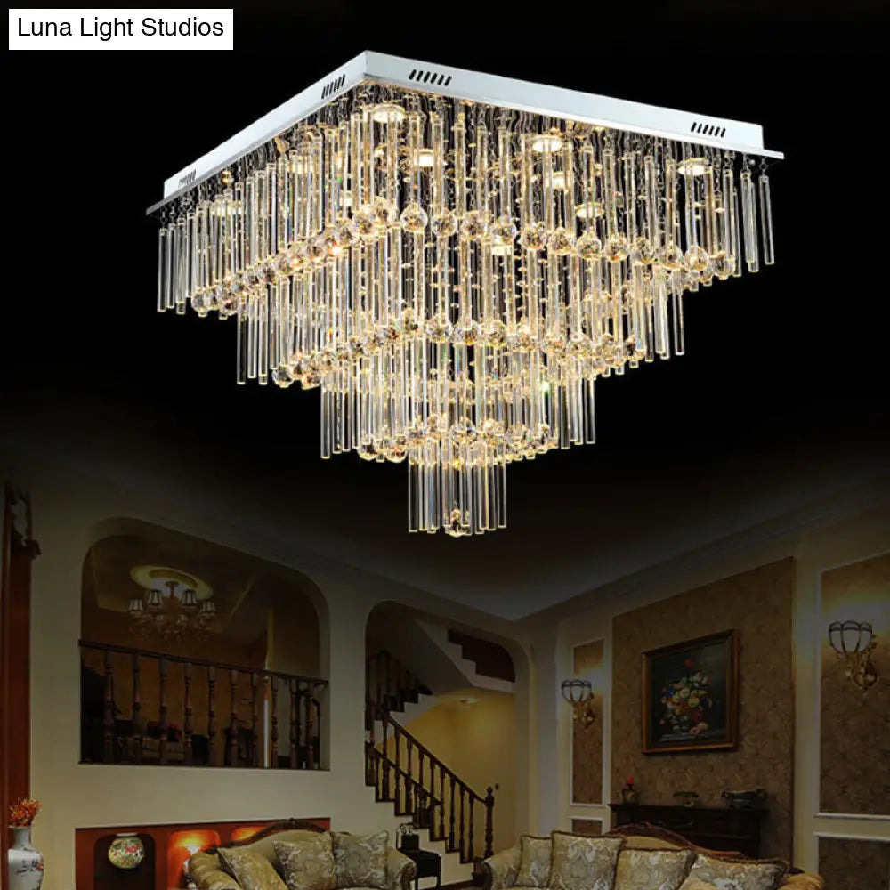 Lámpara de techo DecorBites™ de estilo sencillo con diseño de cristal, 12 bombillas, montaje empotrado, diseño escalonado cuadrado en cromo