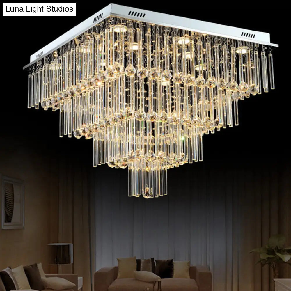 Lámpara de techo DecorBites™ de estilo sencillo con diseño de cristal, 12 bombillas, montaje empotrado, diseño escalonado cuadrado en cromo