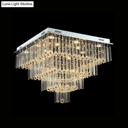 Lámpara de techo DecorBites™ de estilo sencillo con diseño de cristal, 12 bombillas, montaje empotrado, diseño escalonado cuadrado en cromo