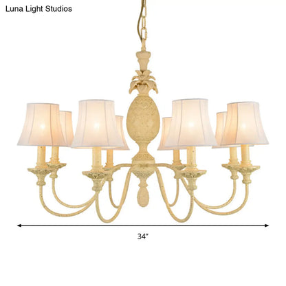 Lámpara de techo colgante de tela de estilo sencillo, candelabro amarillo con pantalla estilo imperio y luces de 5/8".