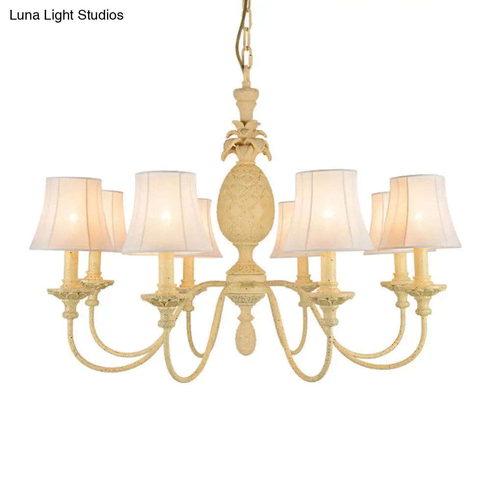 Lámpara de techo colgante de tela de estilo sencillo, candelabro amarillo con pantalla estilo imperio y luces de 5/8".