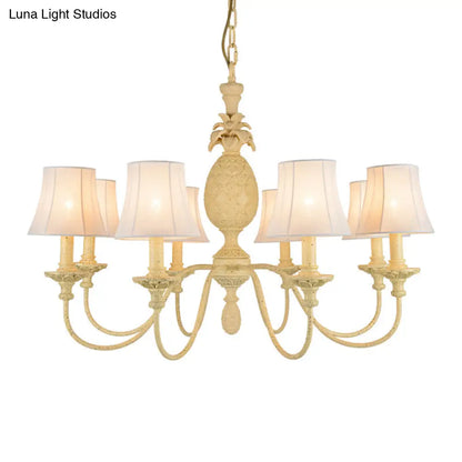 Lámpara de techo colgante de tela de estilo sencillo, candelabro amarillo con pantalla estilo imperio y luces de 5/8".