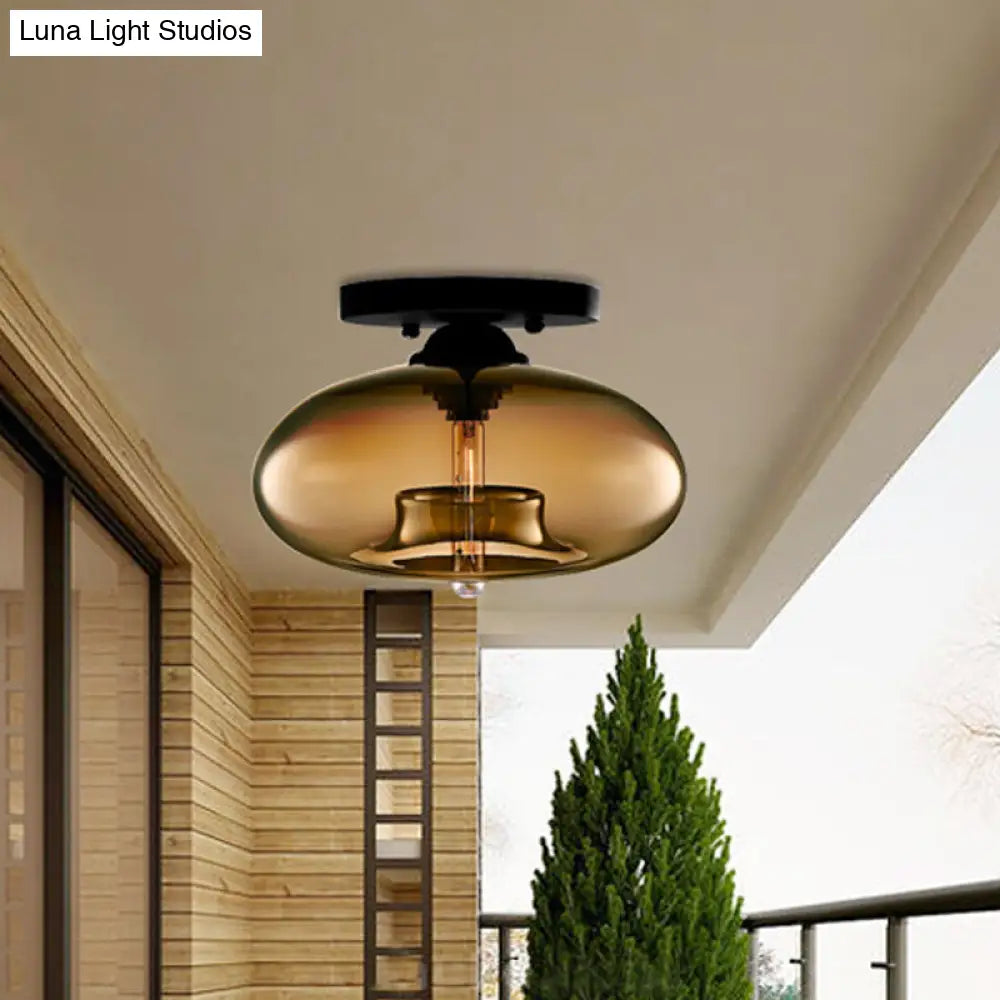 مصباح ديكوربايتس™ البيضاوي الزجاجي البسيط ذو التركيب المدمج مع مصباح واحد - تركيبات سقف شفافة/كهرمانية/دخانية للممر